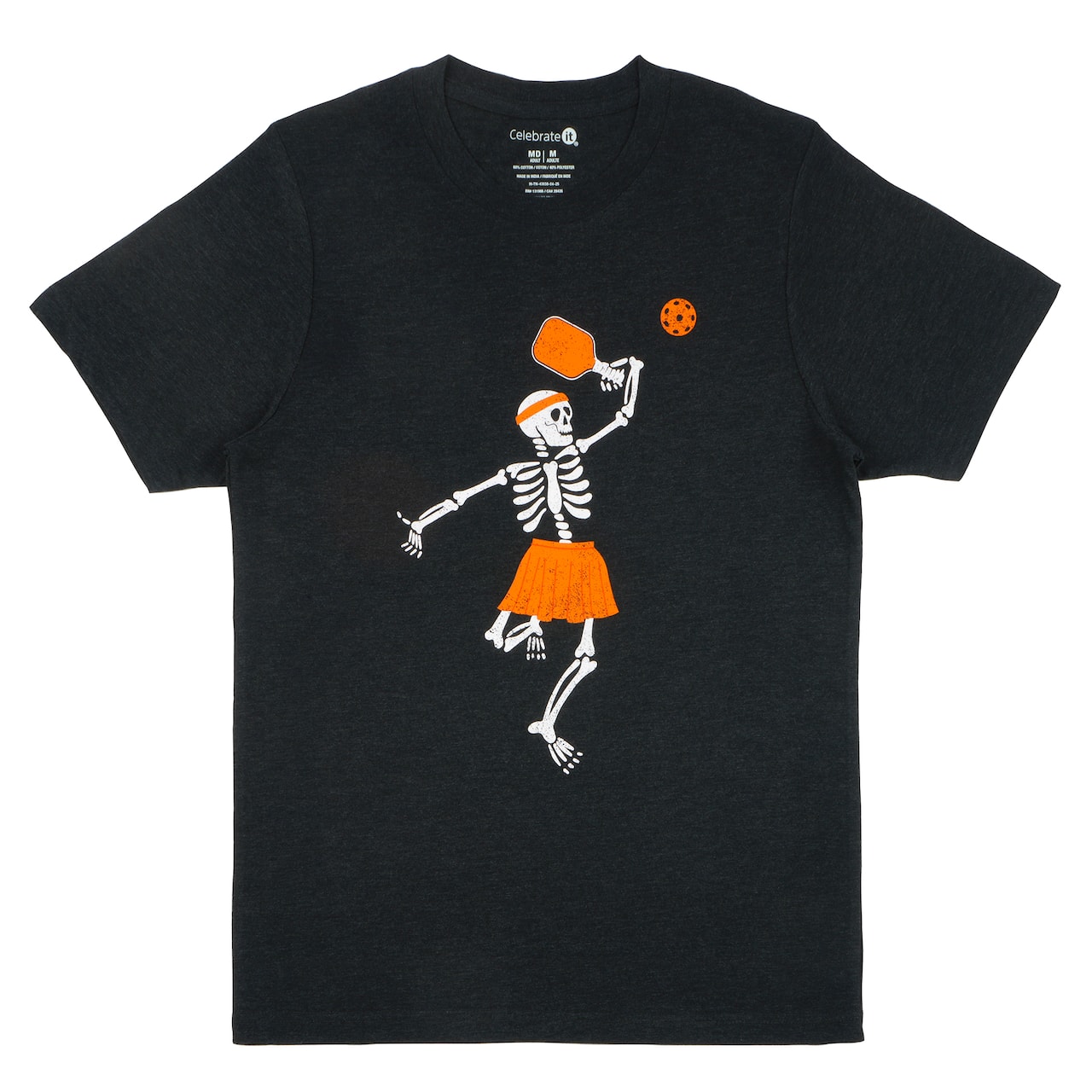 Charcoal Pickleball Skeleton Adult Crew Neck T-Shirt by Celebrate It™